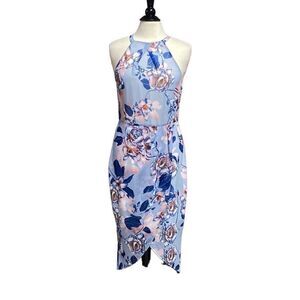 LeShop Blue Floral Halter Tulip Dress Size Large NWT